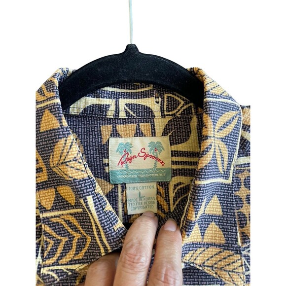 Reyn Spooner Mens L Leaf‎  Polka Dot Print Brown Shirt Cotton Button Up FLAW - Picture 9 of 11